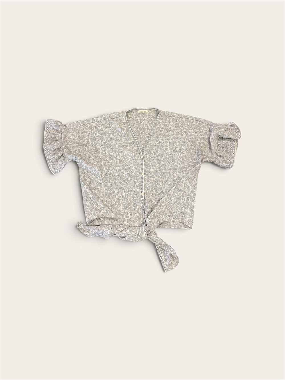 Max Studio Cream Floral Tie-Front Blouse